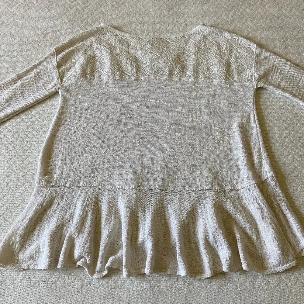 Free People Kristobel Embroidered Yoke Panel Ruffle Top Eggshell